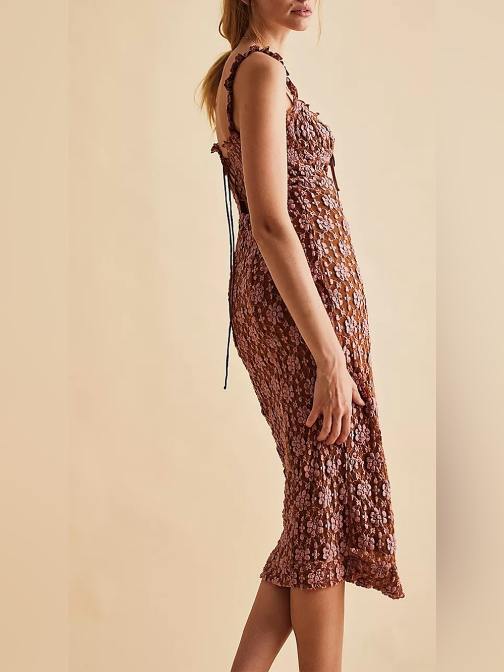 Free People Lucinda Midi Ginger Combo Dress size L - Picture 2 of 15